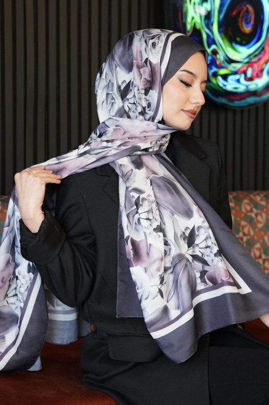 Soft Gül Desen Lavanta Soft Pamuk Şal - 3