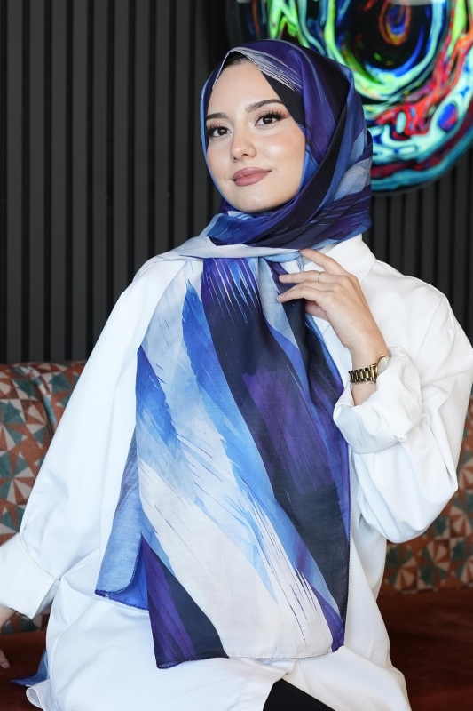 Soyut Fırça Desen Mor Soft Pamuk Şal - 2