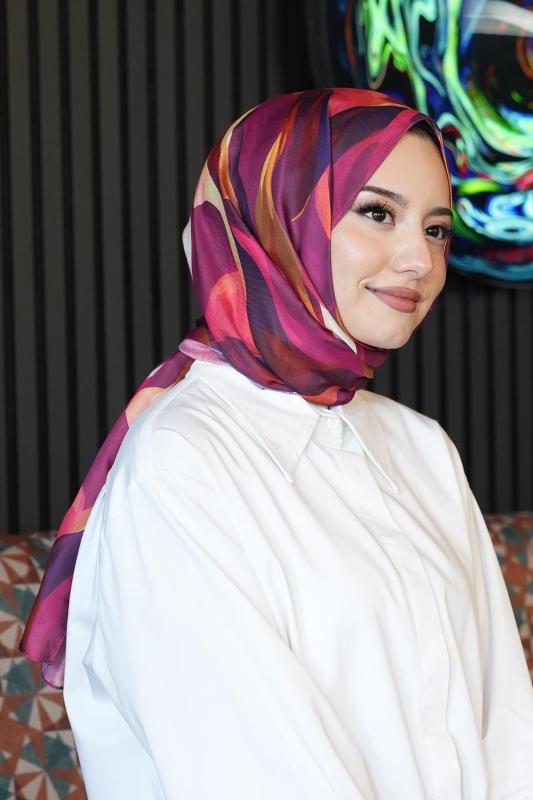 Soyut Yaprak Desen Hardal Soft Pamuk Şal - AFVENTE