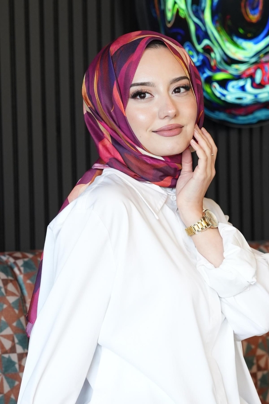 Soyut Yaprak Desen Hardal Soft Pamuk Şal - 2