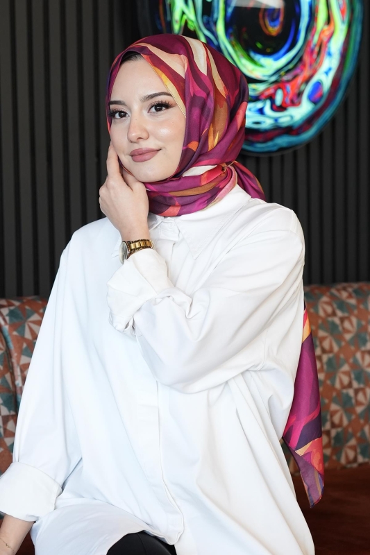 Soyut Yaprak Desen Hardal Soft Pamuk Şal - 3