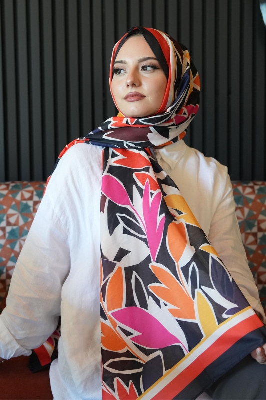 Yaprak Desen Kırmızı Soft Pamuk Şal - Afvente