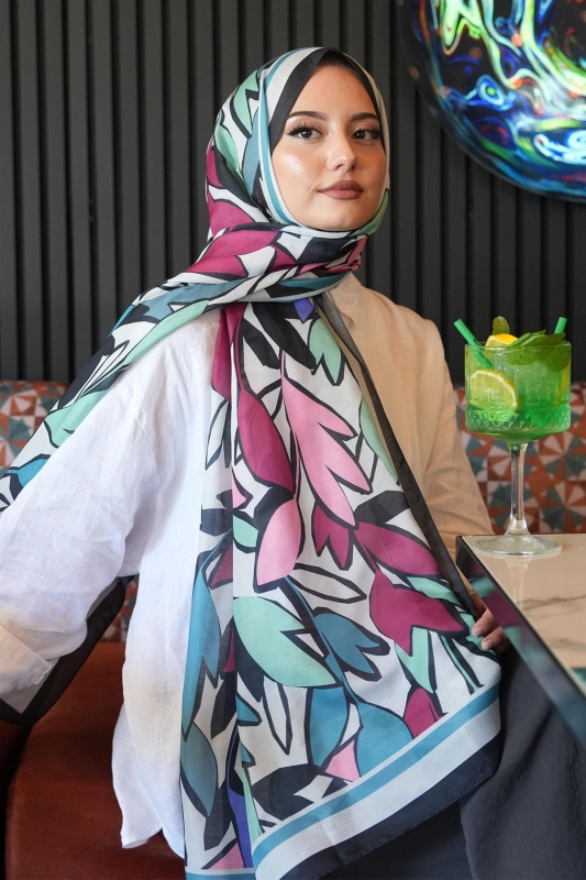 Yaprak Desen Yeşil Soft Pamuk Şal - 3