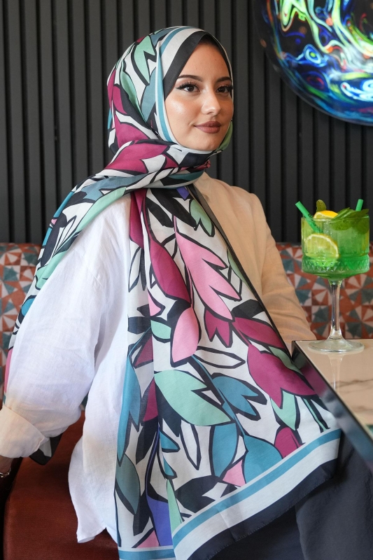 Yaprak Desen Yeşil Soft Pamuk Şal - 4