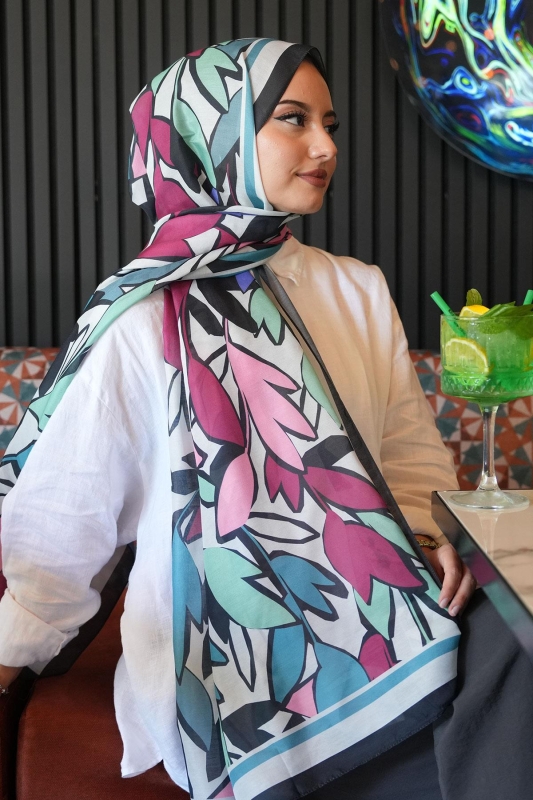 Yaprak Desen Yeşil Soft Pamuk Şal - Afvente