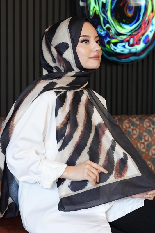 Zebra Desen Karamel Soft Pamuk Şal - 2