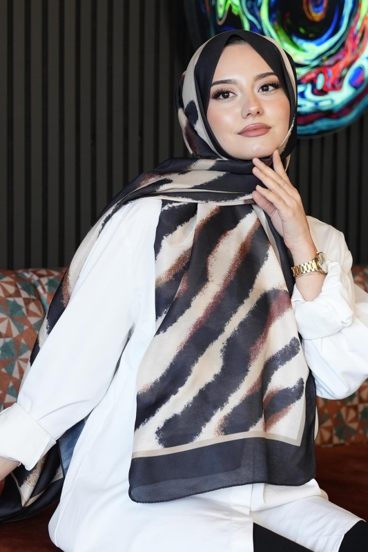 Zebra Desen Karamel Soft Pamuk Şal - 3