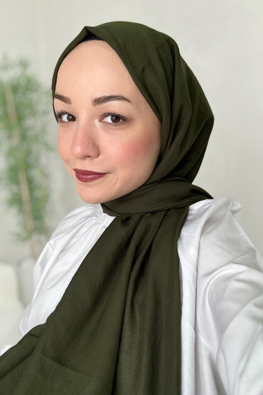 Haki Kraş Pamuk Şal - Afvente