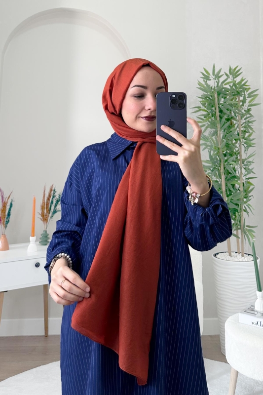 Kiremit Kraş Pamuk Şal - 3