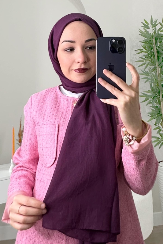 Mor Kraş Pamuk Şal - 3