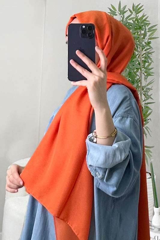 Turuncu Kraş Pamuk Şal - 2